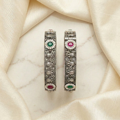 2 PC German Silver Stone Studded Kada Bangles | Lady Zone