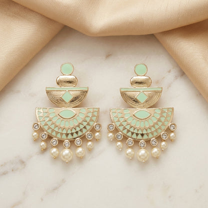 Royal Enamel Mother of Pearl Gold Dangler Earrings
