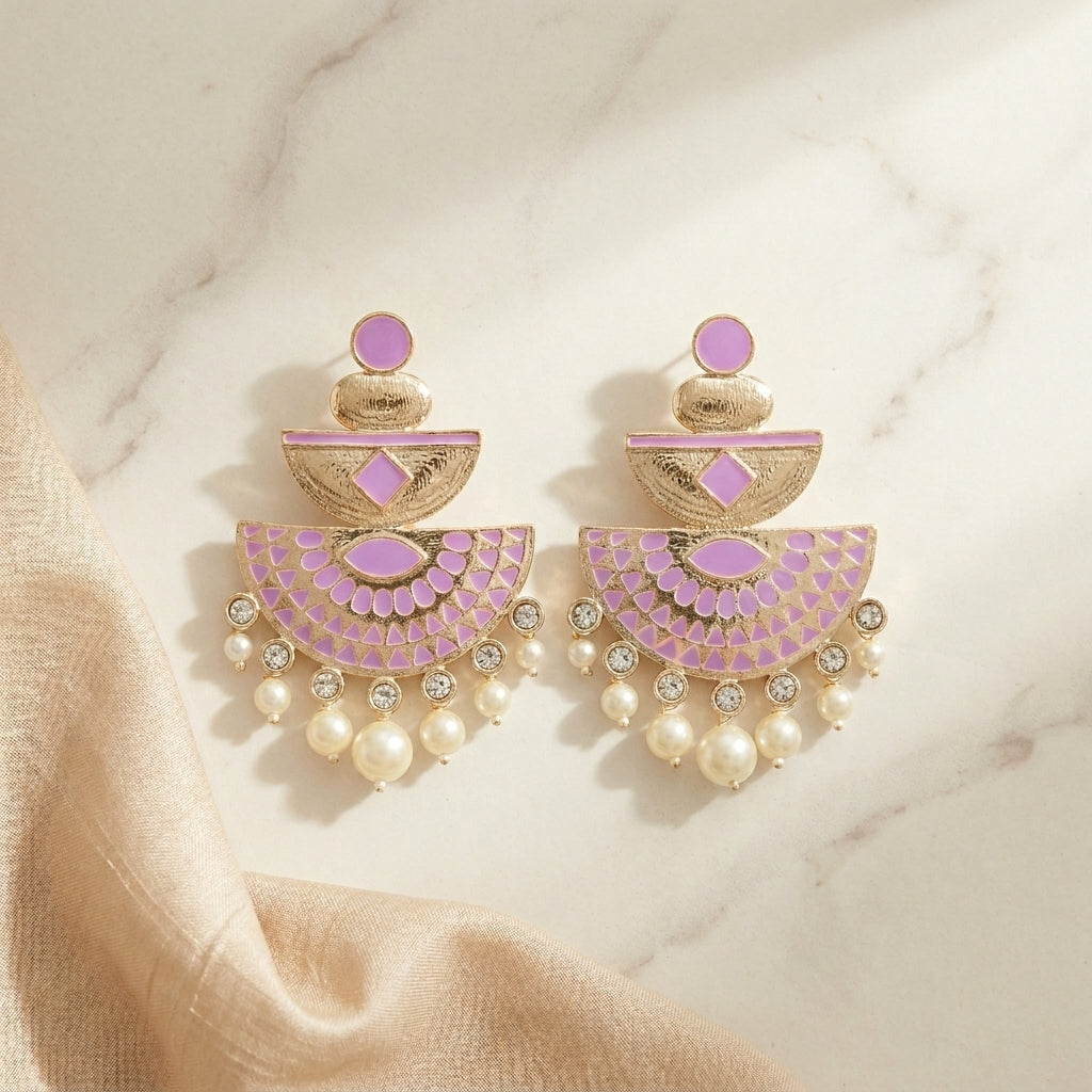 Royal Enamel Mother of Pearl Gold Dangler Earrings