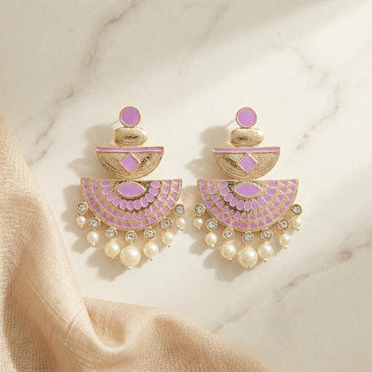 Royal Enamel Mother of Pearl Gold Dangler Earrings