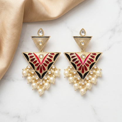 Royal Meenakari Triangle Pearl Drop Traditional Earrings