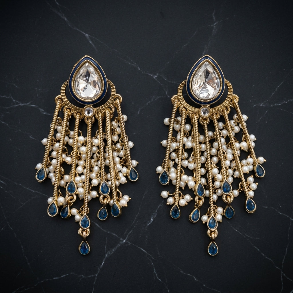 Gold Plated Kundan Pearl Tassel Earrings for Women | Lady Zone