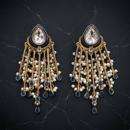 Gold Plated Kundan Pearl Tassel Earrings for Women | Lady Zone