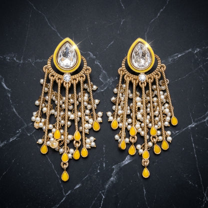 Gold Plated Kundan Pearl Tassel Earrings for Women | Lady Zone