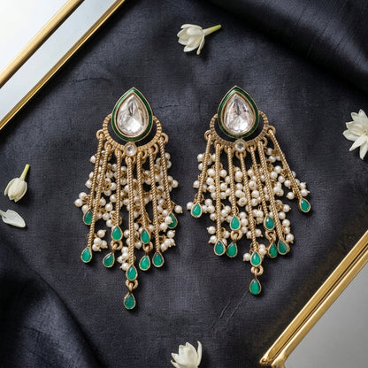 Gold Plated Kundan Pearl Tassel Earrings for Women | Lady Zone