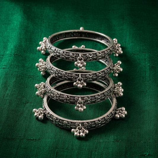 4 PC Oxidized Ghungroo Charm Bangle Set | Lady Zone