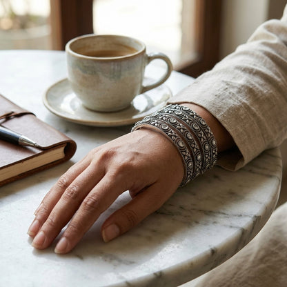 4 PC Oxidized Antique Floral Bangle Set | Lady Zone