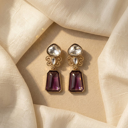 Gold Finish Kundan Stone Drop Earrings for Women | Lady Zone