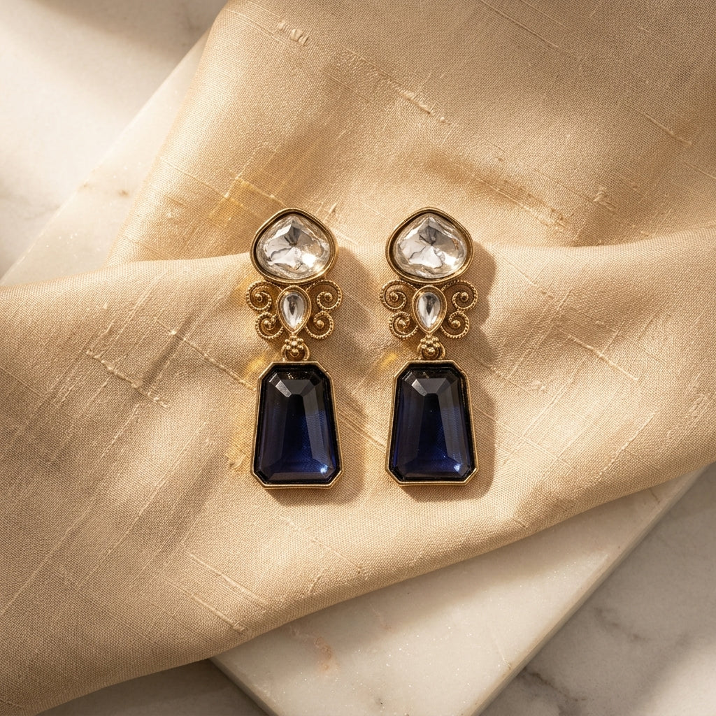Gold Finish Kundan Stone Drop Earrings for Women | Lady Zone