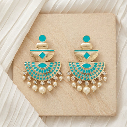 Royal Enamel Mother of Pearl Gold Dangler Earrings