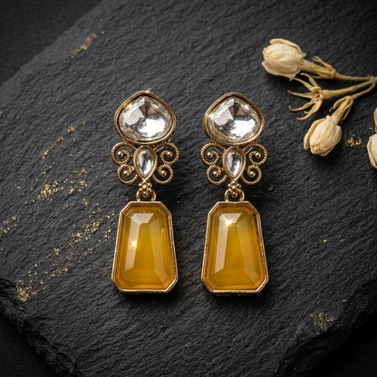 Gold Finish Kundan Stone Drop Earrings for Women | Lady Zone