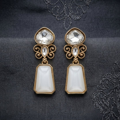 Gold Finish Kundan Stone Drop Earrings for Women | Lady Zone