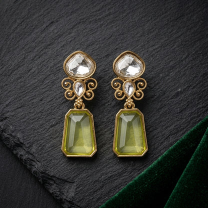 Gold Finish Kundan Stone Drop Earrings for Women | Lady Zone
