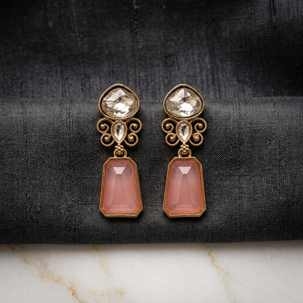 Gold Finish Kundan Stone Drop Earrings for Women | Lady Zone