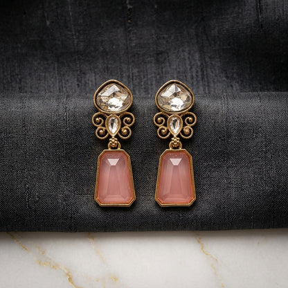 Gold Finish Kundan Stone Drop Earrings for Women | Lady Zone