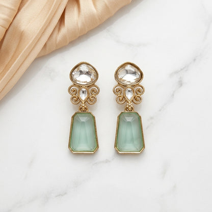 Gold Finish Kundan Stone Drop Earrings for Women | Lady Zone