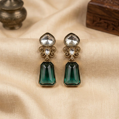 Gold Finish Kundan Stone Drop Earrings for Women | Lady Zone