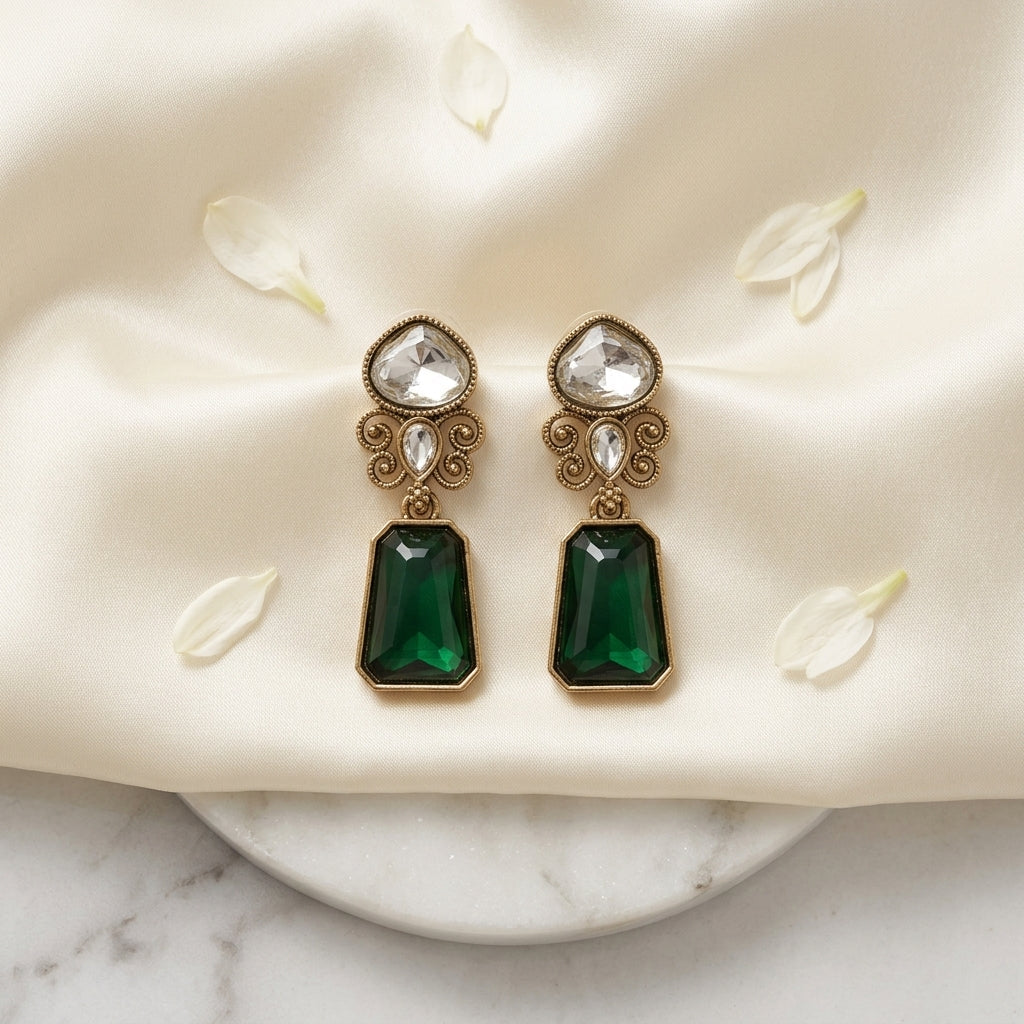 Gold Finish Kundan Stone Drop Earrings for Women | Lady Zone