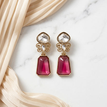 Gold Finish Kundan Stone Drop Earrings for Women | Lady Zone