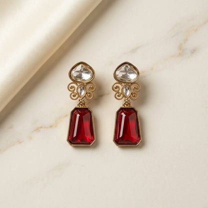 Gold Finish Kundan Stone Drop Earrings for Women | Lady Zone