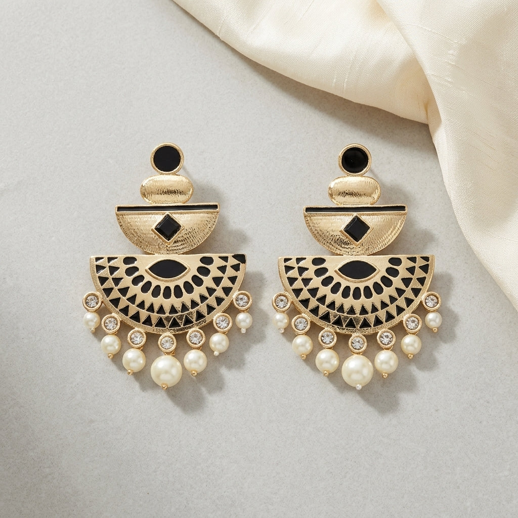 Royal Enamel Mother of Pearl Gold Dangler Earrings