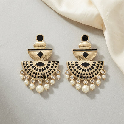 Royal Enamel Mother of Pearl Gold Dangler Earrings