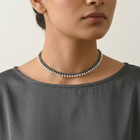 Oxidised Pearl Chain Necklace for Women | Lady Zone