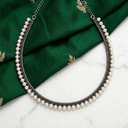 Oxidised Pearl Chain Necklace for Women | Lady Zone