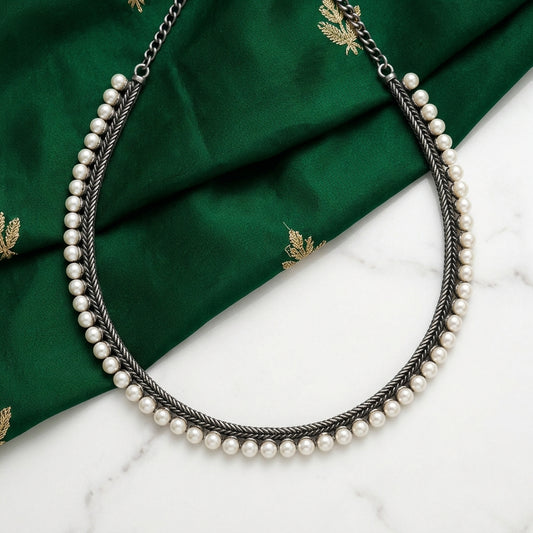 Oxidised Pearl Chain Necklace for Women | Lady Zone