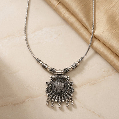 Traditional Oxidised Floral Pendant Necklace for Women | Lady Zone
