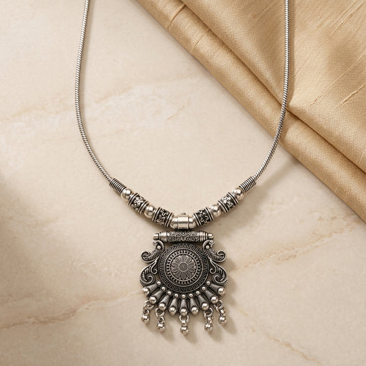 Traditional Oxidised Floral Pendant Necklace for Women | Lady Zone