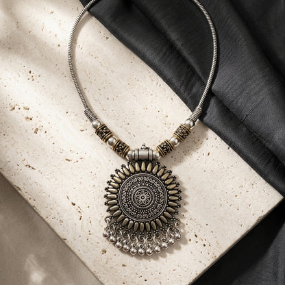 Traditional Oxidised Sunflower Pendant Necklace for Women | Lady Zone
