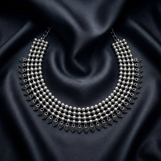 Oxidised Layered Beaded Statement Necklace for Women | Lady Zone