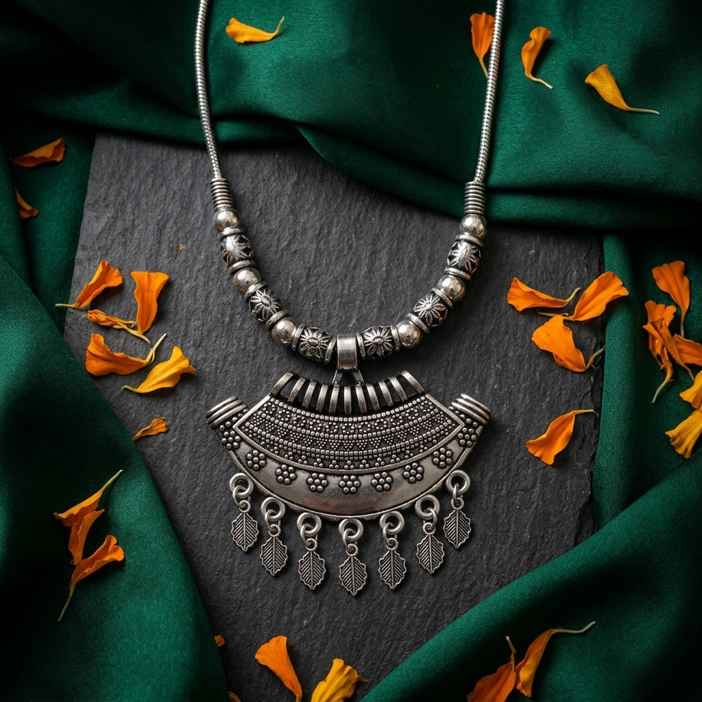 Traditional Oxidised Statement Pendant Necklace for Women | Lady Zone