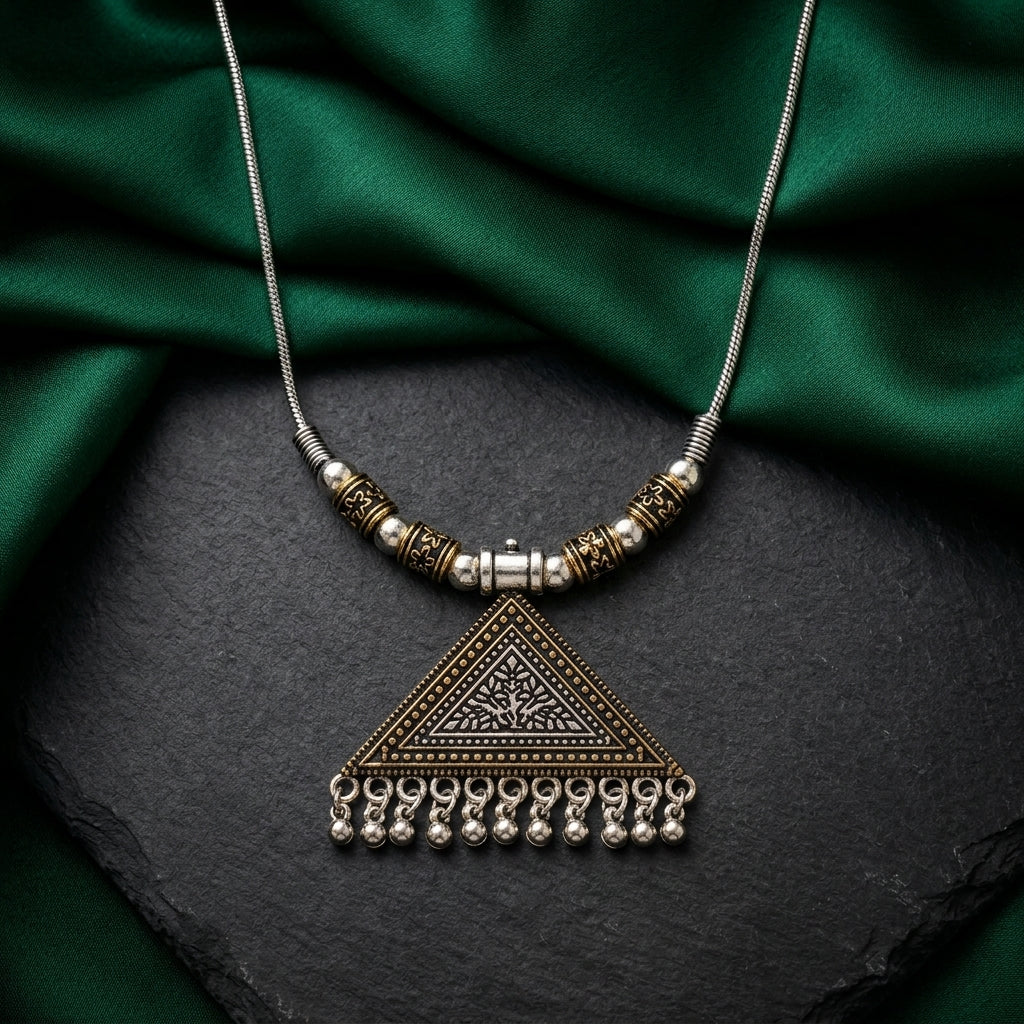 Traditional Triangle Pendant Oxidised Necklace for Women | Lady Zone