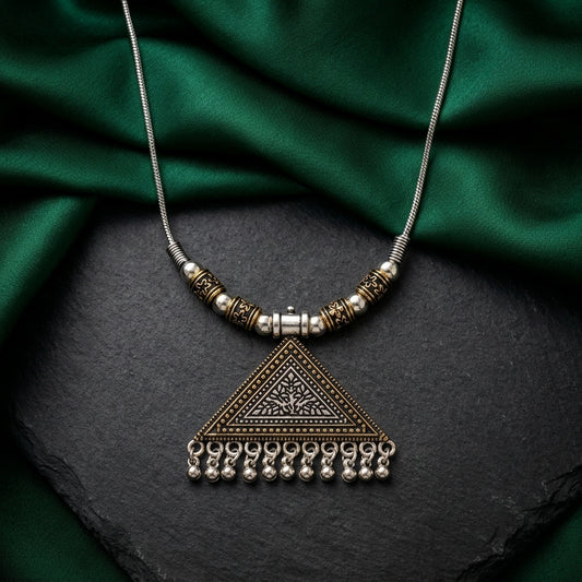 Traditional Triangle Pendant Oxidised Necklace for Women | Lady Zone