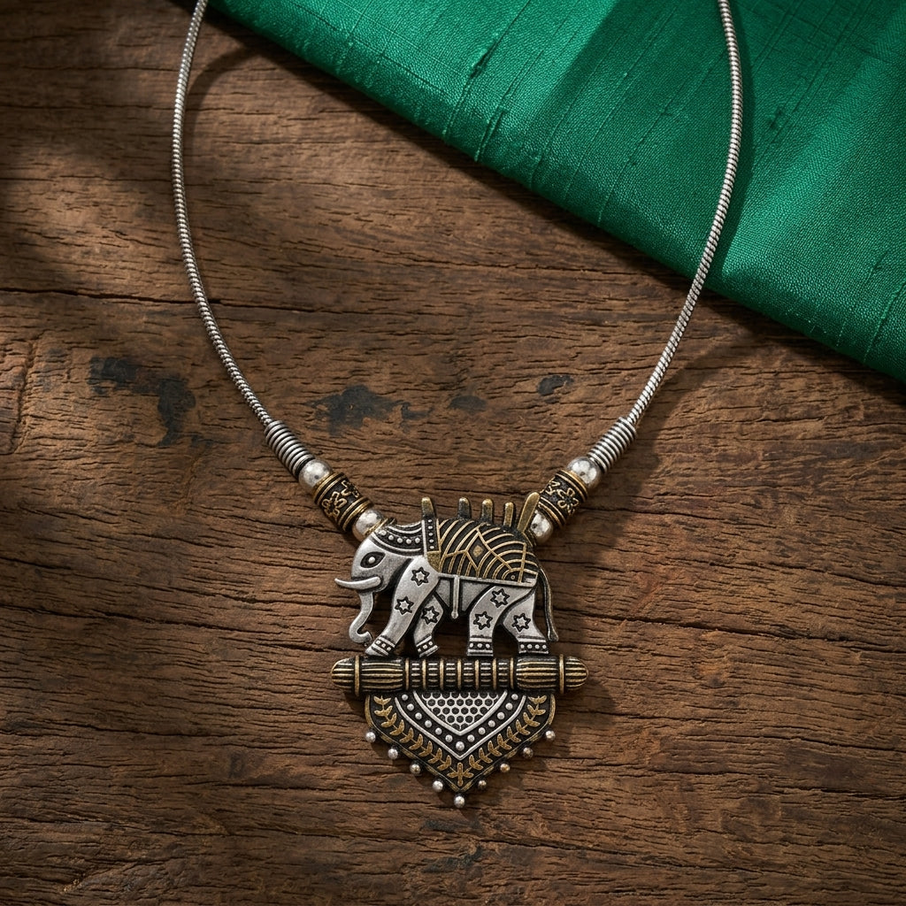 Traditional Elephant Pendant Oxidised Necklace for Women | Lady Zone