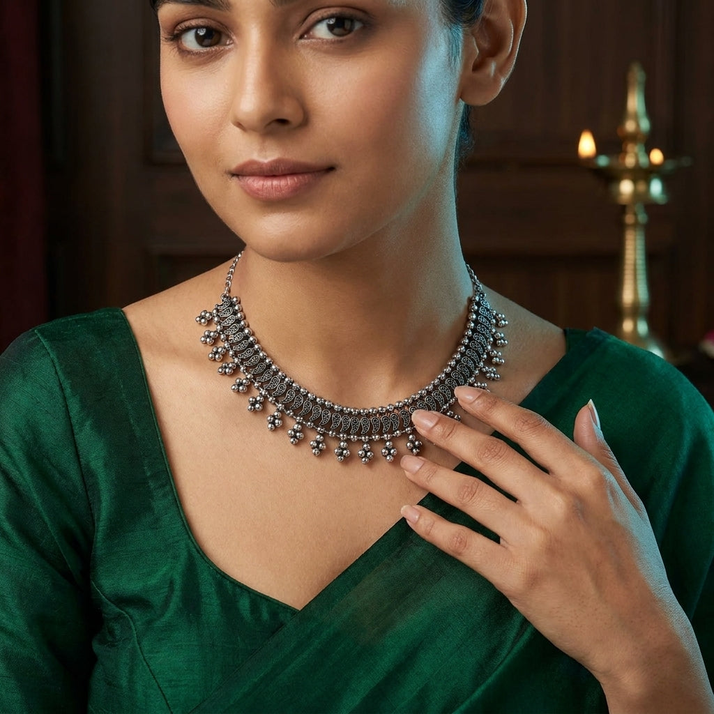 Oxidised Paisley Tribal Necklace for Women | Lady Zone