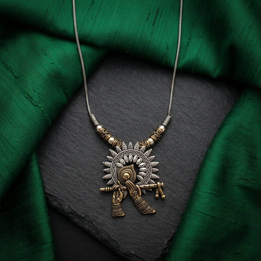 Traditional Peacock Flute Oxidised Necklace for Women | Lady Zone