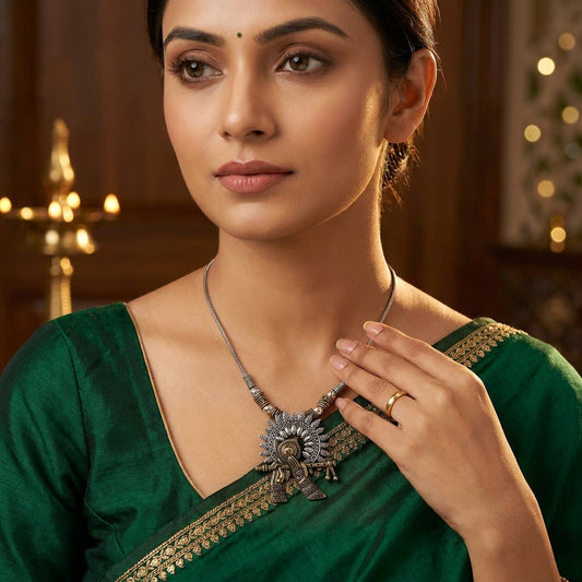 Traditional Peacock Flute Oxidised Necklace for Women | Lady Zone