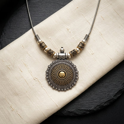 Boho Oxidised Round Pendant Necklace for Women | Lady Zone