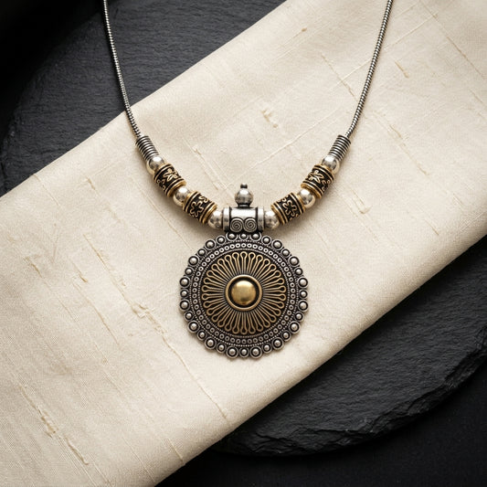 Boho Oxidised Round Pendant Necklace for Women | Lady Zone
