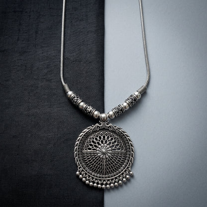 Traditional Oxidised Floral Round Pendant Necklace for Women | Lady Zone