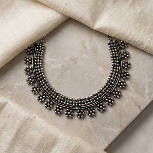 Oxidised Floral Beaded Statement Necklace for Women | Lady Zone