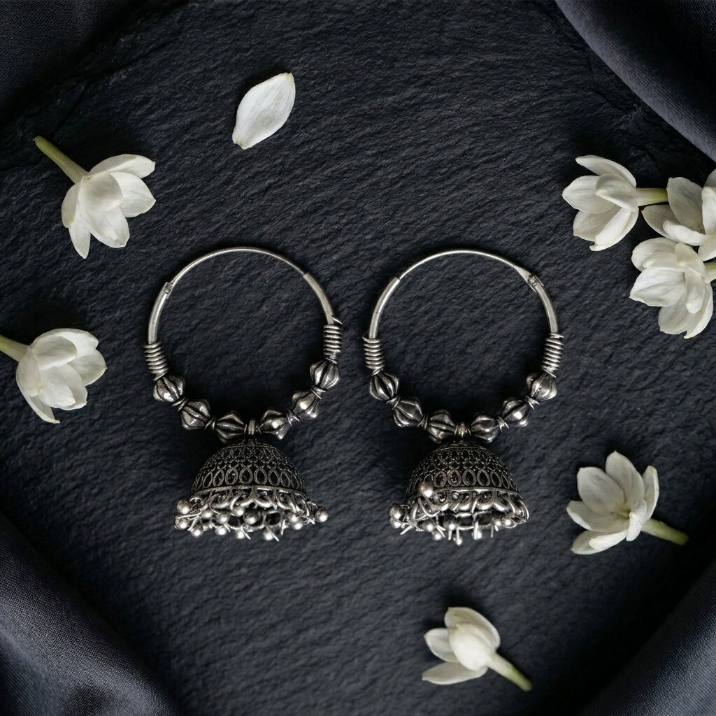 Traditional Oxidised Jhumka Hoop Earrings for Women | Lady Zone