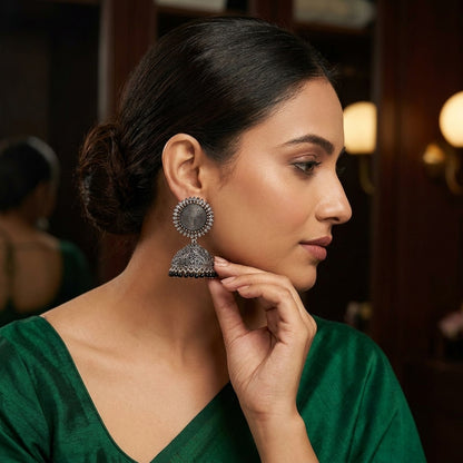 Traditional Beads Oxidised Jhumka Earrings for Women | Lady Zone