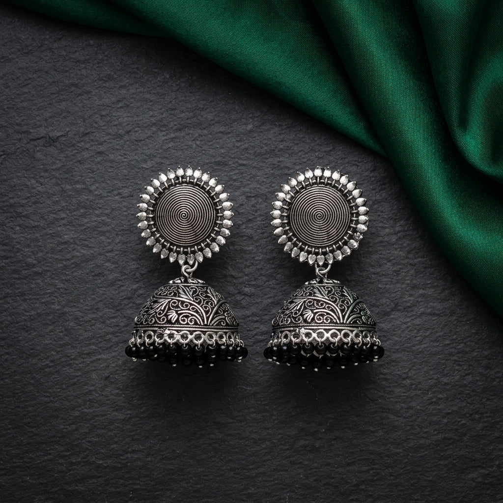 Traditional Beads Oxidised Jhumka Earrings for Women | Lady Zone
