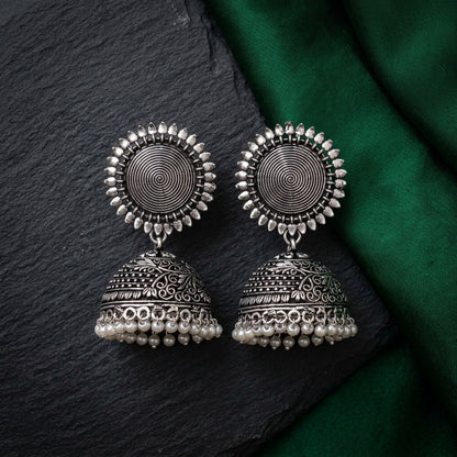Traditional Beads Oxidised Jhumka Earrings for Women | Lady Zone