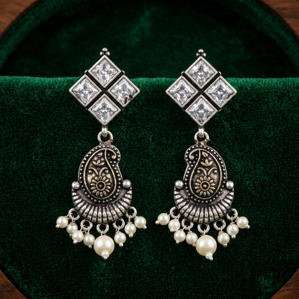 Pearl Drop Oxidised Ethnic Earrings for Women | Lady Zone