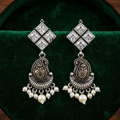 Pearl Drop Oxidised Ethnic Earrings for Women | Lady Zone